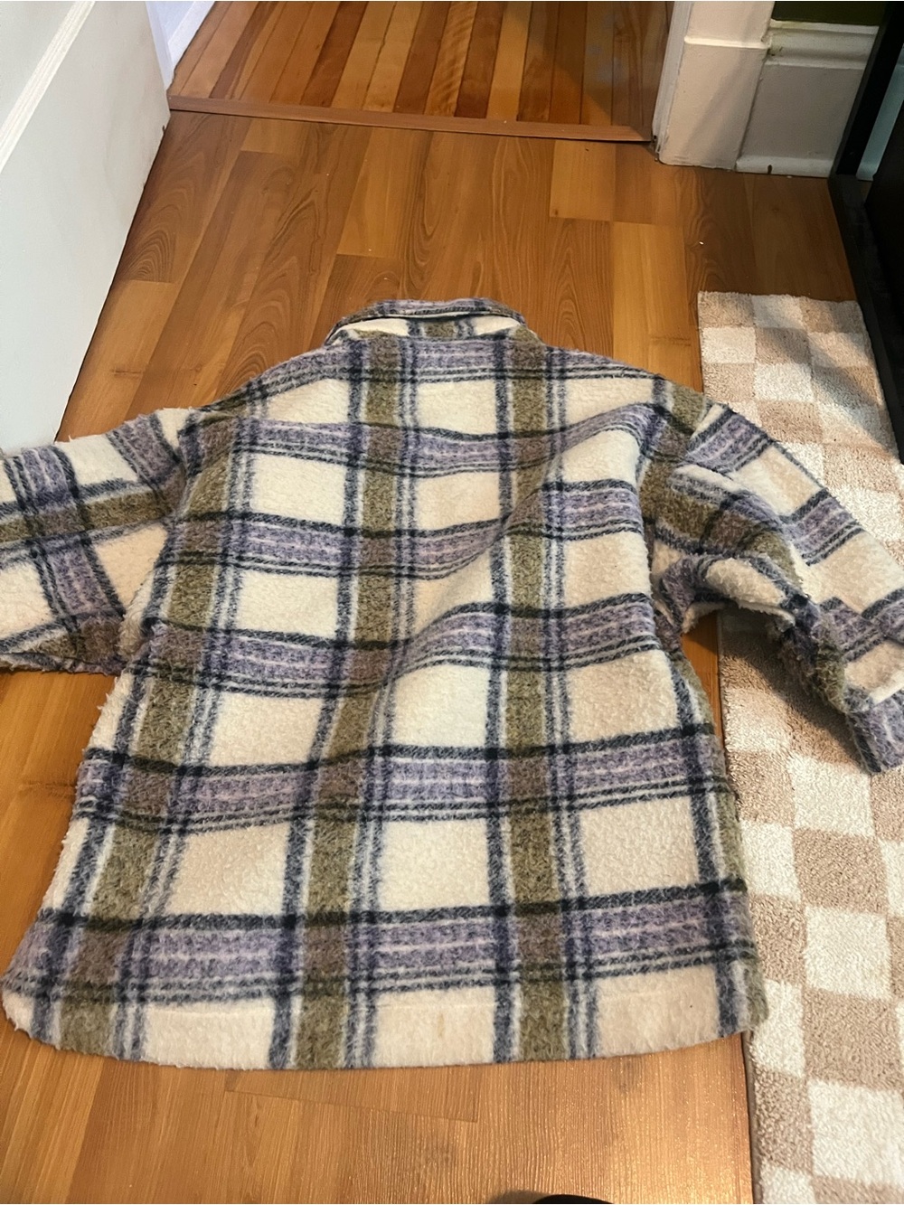Zara Cream Plaid Shacket with Olive & Lavender Checks - Picture 3 of 5